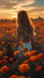 © Audy - Woman Walking Through Orange Flower Field at Sunset