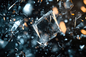 Poster - Shattered glass fragments explode in mid-air, creating a dramatic, abstract image.