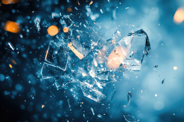 Poster - Shattered glass fragments explode in a mesmerizing blue burst, capturing a moment of destruction and chaos.