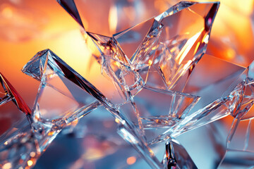 Poster - Shattered glass fragments create a captivating abstract image with warm, orange hues.