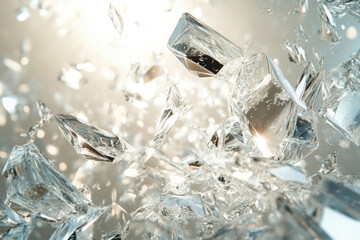 Poster - Shattered glass fragments explode outwards, creating a dramatic and sparkling effect.
