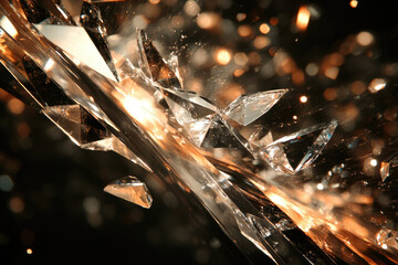 Poster - Shattered crystal shards with warm lighting, creating a dramatic and luxurious aesthetic.