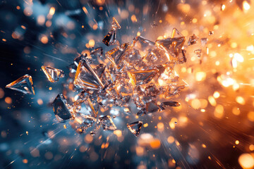 Poster - Shattered crystal explosion with vibrant orange and blue light bursts.