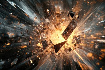 Poster - A dramatic explosion of shattered, glowing crystals, radiating energy and light.