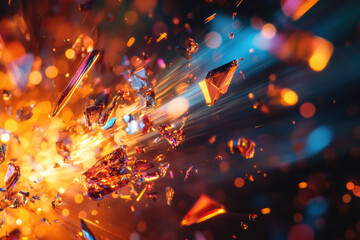 Poster - A vibrant explosion of shattered crystals, radiating light and energy in a dynamic, abstract composition.