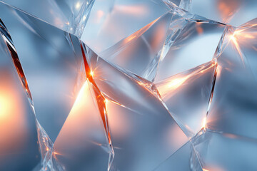 Poster - Abstract image of shattered glass or crystal fragments with warm light accents.