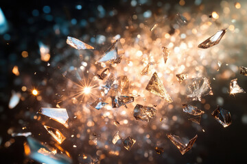 Poster - Shattered glass explodes in a burst of golden light, creating a dramatic and dazzling display.