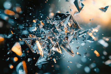 Poster - Shattered crystal fragments explode in a vibrant burst of light and color, a mesmerizing spectacle of destruction.