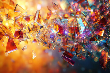 Poster - Vibrant, multicolored shards of glass float and shimmer, creating a dazzling, abstract display of light and color.