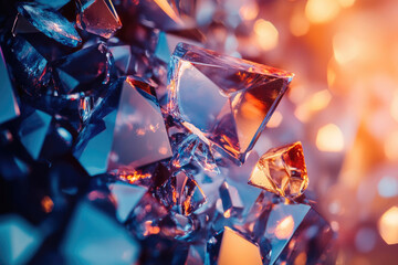 Poster - A mesmerizing close-up of vibrant, fragmented crystals, showcasing intricate details and warm, golden light.