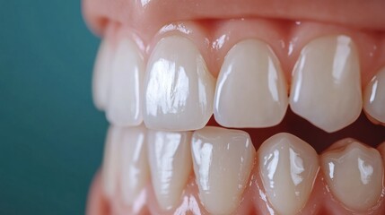 Poster - Close up comparison of teeth before and after whitening treatment reveals significant brightness enhancement. Generative AI