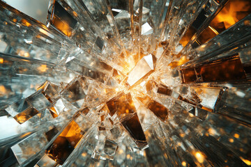 Poster - Shattered crystal explosion, radiant light bursts from fragmented glass pieces, creating a mesmerizing spectacle.