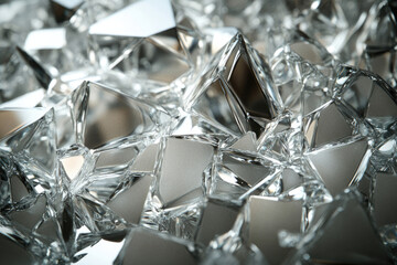 Poster - A close-up shot of shattered, reflective crystals, showcasing their intricate facets and gleaming surfaces.