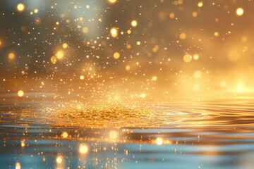Fototapete - Golden liquid with sparkling droplets creates a magical, dreamy atmosphere.