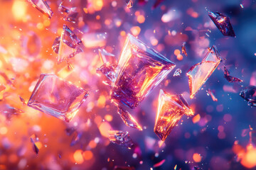 Poster - Shattered crystals explode in a vibrant, colorful burst of light and energy, creating a dazzling spectacle.