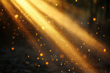 Poster - Golden light rays illuminate dust particles, creating a magical, sparkling effect in a dark environment.