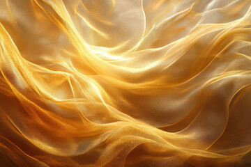 Aufkleber - Golden fabric draped in soft waves, illuminated by warm light, creating a luxurious and elegant texture.
