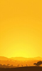 Poster - Sunset over savanna with giraffes silhouetted against the vibrant yellow sky. Generative AI
