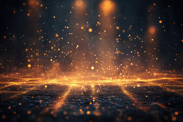Fototapete - Glowing golden particles float on a dark background, creating a magical, ethereal scene.
