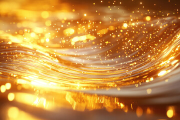 Poster - Golden water ripples shimmer with sunlight, creating a mesmerizing and luxurious bokeh effect.