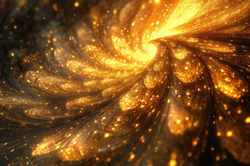 Poster - A swirling vortex of golden light and sparkles, resembling a celestial event or cosmic phenomenon.