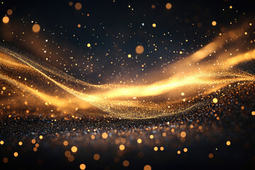 Poster - Golden particles flowing like waves, creating a luxurious and elegant abstract background.