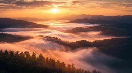 Canvas Print - National Geographic A rolling fog covering a vast mountain landscape at sunrise.