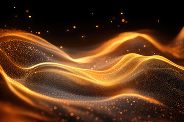 Poster - Golden particles flowing in waves, creating a luxurious and abstract background.