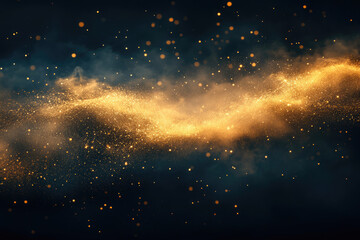 Poster - Golden dust particles swirl in a dark background, creating a magical, ethereal, and cosmic effect.