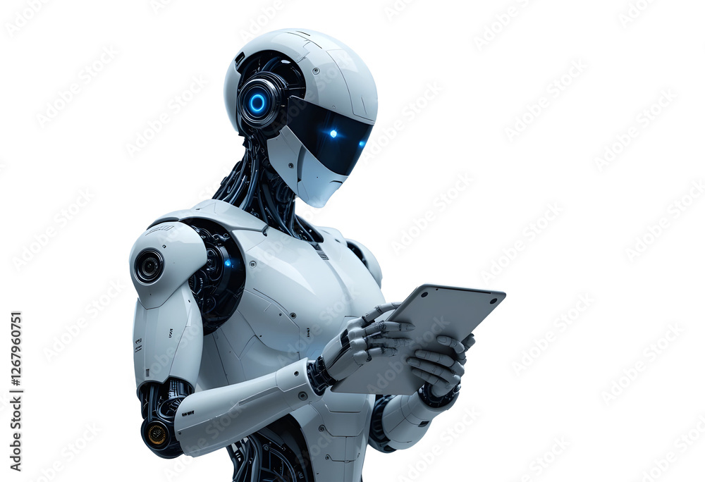 Working ai robot isolated on transparent background and 3d rendering ...