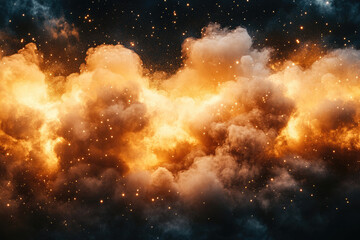 Aufkleber - Fiery cosmic clouds ablaze with golden light and embedded sparkling stars.