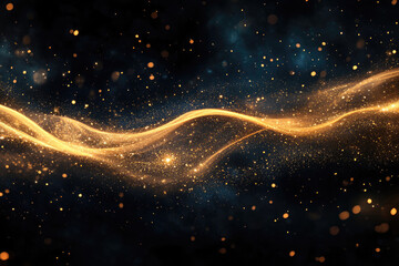 Poster - A mesmerizing cosmic wave of golden stardust shimmers against a dark, starry backdrop.