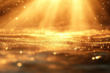 Poster - Golden glitter sparkles illuminated by a radiant light source, creating a magical, shimmering scene.