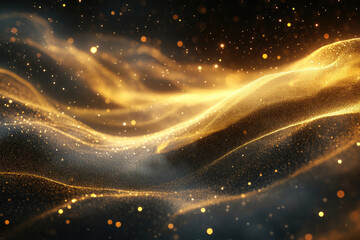 Poster - Golden particles flowing like waves, creating a luxurious and ethereal abstract background.