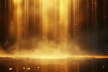 Poster - Golden light streams down, illuminating a calm, glittering water surface.