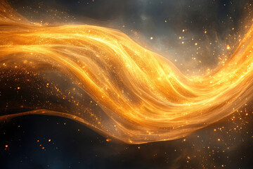 Poster - A celestial golden wave of shimmering light and stardust, flowing gracefully through space.