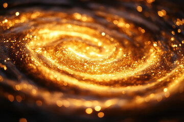 Poster - Golden glitter swirls in a mesmerizing spiral, shimmering with radiant light.