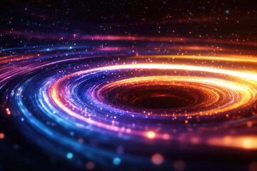 Poster - Abstract swirling cosmic nebula with vibrant colors and glowing particles, depicting a celestial vortex.