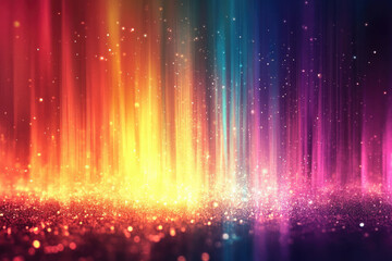 Poster - Vibrant rainbow light streaks illuminate glittering particles, creating a magical, ethereal scene.