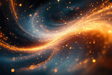 Poster - Abstract swirling cosmic dust and glittering golden particles, creating a mesmerizing celestial scene.