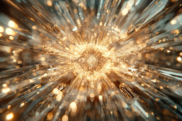 Poster - A dazzling burst of golden light, radiating from a central point, resembling a sparkling explosion of crystals.