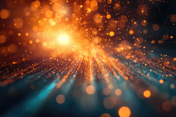 Poster - A mesmerizing display of shimmering particles, radiating warm orange and cool teal light, creating a magical, ethereal scene.