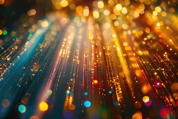 Poster - Radiant golden and teal light streaks converge, creating a dazzling, celebratory bokeh effect.