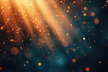 Poster - Golden light rays illuminate a dark background with glittering particles, creating a magical, ethereal atmosphere.
