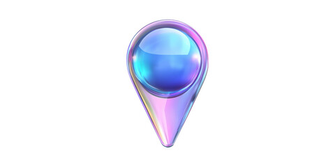 Poster - Iridescent gradient map pin with glossy surface isolated on transparent background