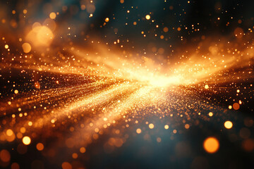 Fototapete - Golden sparkles and bokeh lights create a dreamy, cosmic scene, radiating warmth and energy.
