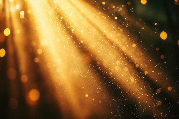 Poster - Golden light rays illuminate a dark background, creating a magical, sparkling effect with bokeh.