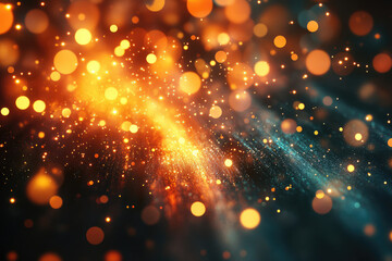 Poster - Abstract background with swirling orange and teal bokeh lights, creating a magical and festive atmosphere.