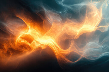 Poster - Abstract swirling orange and teal smoke, fiery energy, cosmic nebula, digital art.