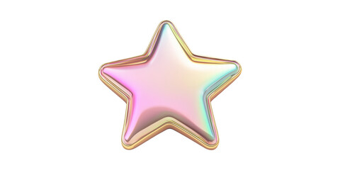 Poster - Iridescent pink star shape with gold outline isolated on transparent background